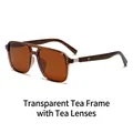 Polarized round sunglasses with transparent tea frame, tea lenses, and wood texture temples - Translucent Tea Frame Tea Lens