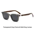 Polarized retro round sunglasses featuring transparent grey frames and wood grain temples - Transparent Grey Frame Grey Lens