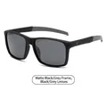 Fashionable oversized square polarized sunglasses with matte black frame and grey lenses - Matte Black Frame / Grey Legs (C2)