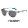 Polarized TR round sunglasses with transparent grey frames and black grey lenses - Translucent Grey Frame Grey Lens