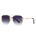 Chic rimless sunglasses with purple gradient lenses and golden C-shaped metal accents - Gold Frame Double Gray Gradient Lens (C1 Gold Gray)