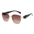 Modern gold metal rectangle sunglasses with brown gradient lenses in a 45-degree view - C4 Gold Frame Brown