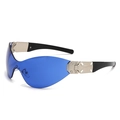Lunettes de soleil carrées rétro avec verre bleu monolithique et branches métalliques - Branche Noire Verre Bleu