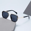 Retro narrow square sunglasses with black and gold frame and vintage double bridge design - Gold Frame Black Gray