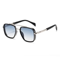 Classic black pilot sunglasses with blue gradient lenses and silver metal double-bridge frame - C5 Silver Frame Gradient Blue