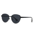 Retro narrow oval sunglasses with black metal frames and dark grey tinted lenses - Black Frame Black Gray Lens (C5)