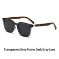 Polarized sunglasses with transparent gray round frames and wood grain textured temples - Transparent Grey Frame Grey Lens