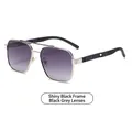 Retro slim pilot sunglasses featuring bright black frame and black grey gradient lenses - Silver Frame Double Grey Lens