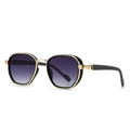 Chic black and gold oval sunglasses featuring dark purple gradient lenses and wood grain arms - Gold Frame Gray Gradient Lens (C5)