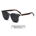 Polarized round sunglasses with transparent blue frames and wooden arms ZT-10057 - Transparent Blue Frame Black Gray Lens