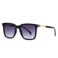 Classic black square sunglasses with purple gradient lenses and gold metal accents - C2 Black Frame Double Grey Lens