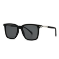 Classic matte black square frame sunglasses with silver textured metal temples for unisex - C3 Black Frame Black Grey Lens Silver Accessories