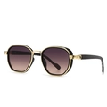 Retro polygon sunglasses featuring gold metal frames with gradient brown-purple lenses - Gold Frame Purple Gradient Lens (C7)