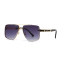 Retro square gold sunglasses with purple gradient lenses and hollow temple detail - Gold Frame Double Grey