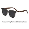 Polarized round sunglasses with transparent grey frame and wood grain pattern temples - Transparent Grey Frame Grey Lens