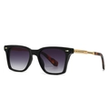 Classic pilot square sunglasses with black frame, gradient lenses and gold metal temples - Black Double Gray