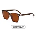 Polarized round sunglasses with transparent tea frame and dark wood grain temples - Translucent Tea Frame Tea Lens
