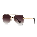 Modern rimless geometric sunglasses with gradient brown lenses and golden metal frame - Golden Double Brown