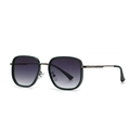 Modern vintage round sunglasses with dark green matte frame and metal temples - Gunmetal Black Frame Double Grey