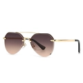 Retro rimless geometric sunglasses with gold metal frame and brown gradient lenses - Gold Tea Red Gradient