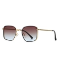Retro square oversized sunglasses with gold metal frame and gradient brown to blue lenses - Black Gold Frame Tea Blue Gradient