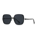 Modern black geometric sunglasses with slim metal arms and round decorative accents - C3 Black Black Gray