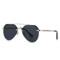 Modern retro narrow aviator sunglasses with silver metal frame and dark grey lenses - Silver Black Gray