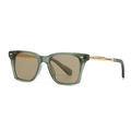 Retro pilot sunglasses featuring a translucent grey-green square frame and gold metal accents - C2 Olive Green Frame Tea Lens