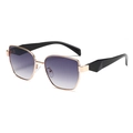 Retro slim sunglasses with gold metal frame, purple gradient lenses and black temples - C3 Gold Frame Double Grey Lens
