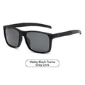 Square matte black frame sunglasses with dark grey polarized lenses and temple logo - Matte Black Frame / Dark Grey Lenses (C1)