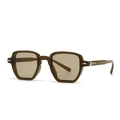 Retro narrow frame sunglasses in amber acetate with gold arrow details on a white background - Olive Green