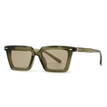 Retro square frame sunglasses in dark green tortoise shell with gold arrow accents - Olive Green