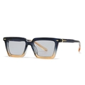 Retro square oversized sunglasses in blue-brown gradient frame with gold rivet accents - Blue Orange Gradient Frame Silver Lens