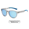 Gafas de sol polarizadas gris mate con lentes de espejo azul y puntas antideslizantes - Montura Gris Transparente Lentes de Espejo Azules