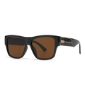 Modern black square sunglasses with brown lenses and golden geometric hinge detail - C3 Black Frame Tea Lens