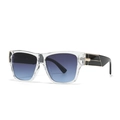 Gafas de sol cuadradas modernas con montura transparente y lentes de color azul degradado - C5 Montura Transparente Lentes Azules