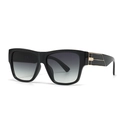 Modern square sunglasses in black frame with grey gradient lenses and gold metal details - C6 Black Frame Double Gray Lens