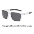 Retro square polarized sunglasses with frosted transparent frames and dark grey lenses - Transparent Frame / Black Grey Lenses