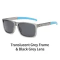 Translucent grey square polarized sunglasses with cyan blue ear hooks for men and women - Transparent Grey Frame / Dark Grey Lenses (C5)