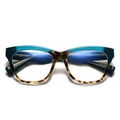 Lunettes carrées bleu et écaille de tortue avec filtre anti-lumière bleue et charnières - Léopard Bleu (C5)