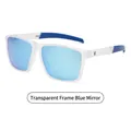 Modern square polarized sunglasses with translucent frosted frames and blue mirrored lenses - Transparent Frame Blue Mirror