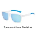 Herren Sport-Sonnenbrille mit transparentem mattem Rahmen und blau verspiegelten Gläsern - Transparenter Rahmen Blau Verspiegelt