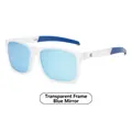 Square polarized sunglasses with transparent frosted frames and blue mirrored lenses - Transparent Frame / Blue Mirror Lenses (C8)