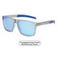 Retro square sunglasses with transparent grey frame and blue mirrored polarized lenses - Transparent Grey Frame Blue Mirrored Lenses