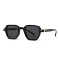 Retro narrow square frame sunglasses with black glossy finish and golden arrow metal accents - Glossy Black (Black Frame Grey Lens)