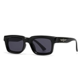 Classic black rectangular sunglasses with decorative metal wing accents on the temples - Black