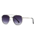 Modern round metal sunglasses with silver double bridge frame and purple gradient lenses - Silver Frame Gray Gradient