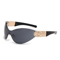 Lunettes de soleil Y2K sans monture avec verres gris foncé et accents dorés - Branche Dorée Verre Noir