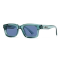Square transparent green sunglasses with blue lenses and silver metal wing accents - Green Frame / Green Lens