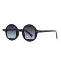 Modern matte black round sunglasses with gradient grey lenses and silver stud accents - Black Frame Gray Blue Lens